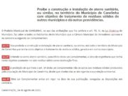 CANELINHA: LEI QUE PROIBE A INSTALAÇÃO DE ATERRO SANITARIO PERMITE “OBRA DE ENGENHARIA PARA DESTINAÇÃO FINAL DE RESÍDUOS SÓLIDOS”