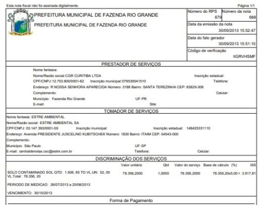 ESTRE EMITIU 286 NOTAS FISCAIS FALSAS EM 2013 EM NOME DE EMPRESA QUE NÃO EXISTE NO VALOR ATUAL DE R$ 105 MILHÕES